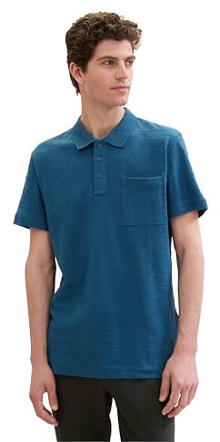 TOM TAILOR Herren Basic Poloshirt mit Struktur, Moss Blue, XXXL