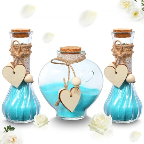 Layhit Unity Sandzeremonie-Set enthält 3 dekorative Vasen mit Jute- und Spitzenärmeln und hölzernem Hanfseil, personalisiertes Zeremonie-Set für Hochzeit, Sand nicht im Lieferumfang enthalten