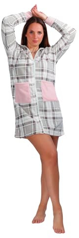 CosìCasa Cardigan Donna Invernale con Zip in Caldo Pile | Giacca Pile Donna Lunga con Maniche e Tasche, Ideale Come Maglione Donna Invernale Lungo per la casa | [Quadri Grigio e Tasche Rosa, Small]