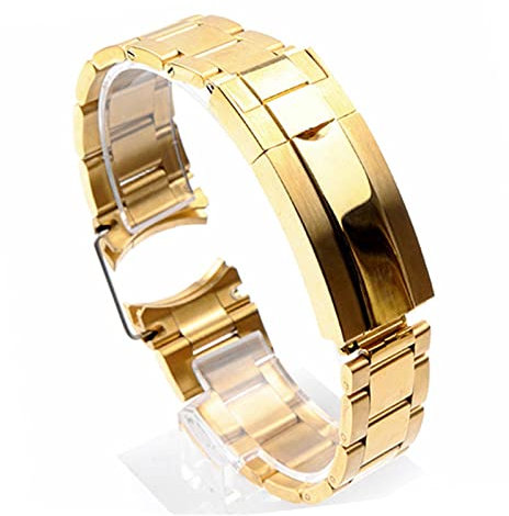 TEMKIN Oyster Armband 316L Edelstahl Uhrenarmband for Rolex for SUBMARINER for DAYTONA for SUP for GMT Herrenuhr Armband Metallband 20 21mm (Color : Gold, Size : 21mm No logo)