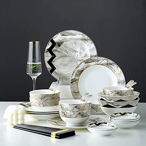 Ensemble de vaisselle en porcelaine de 36 pièces, cuisine en porcelaine fine pour la maison, bols durables, assiettes à dîner, vaisselle en porcelaine avec bord doré, service pour 6