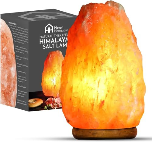 Haven 5-6 KG Himalayan Salt Lamp with Premium Wooden Base Natural Mood Light and Home Decor Accessory Calming Lights Crystal Rock Salt Lamp Pink Relaxation Gifts for Men and Women (XL 5-6kg) (XL)