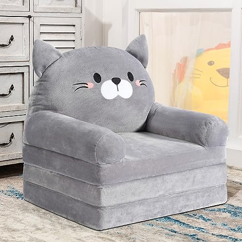 BYBYME Kinder FAUT Bed STUHR - Klappbarer Kleinkindstuhl für 1-3 Jahre alte Kinder - süßes Klappsofa Bett Couch Sessel für Spielzimmer Schlafzimmer (Katze)