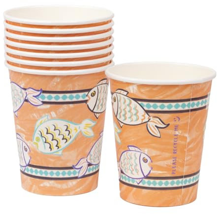 Talking Tables 8 x Souk Orange Fish Paper Cups-| Eco-Friendly Disposable 250ml, 9oz, Birthday Party, Celebration, Garden, Drinks, Gathering