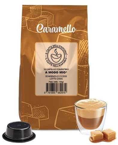 Il Caffè Dell'Emporio Bevanda al Gusto Caramello Compatibili con Lavazza a Modo Mio 96 Capsule (6 buste da 16 capsule)