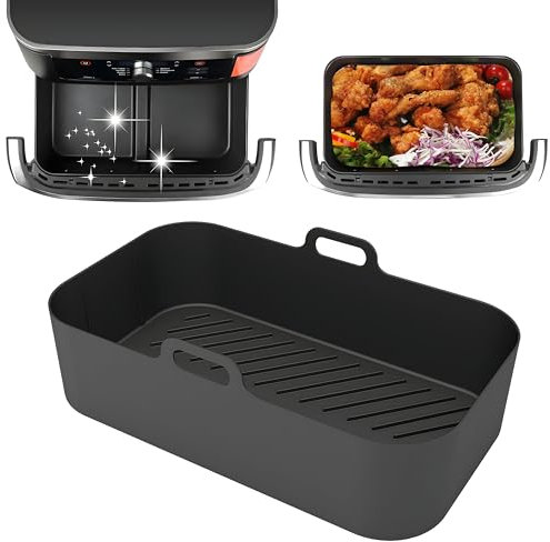 Large Silicone Liners for Ninja AF500UK, Premium AF500uk Silicone Liners for 10.4l Foodi Flexdrawer AF500UK, Ninja Air Fryer Dual Accessories, AF500uk Liners Accessories, (Black)