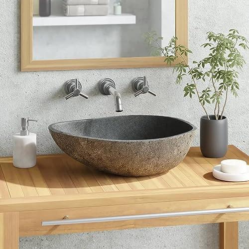 Gecheer Lavandino,Ovale,da Bagno,Appoggio,in Pietra di Fiume,(38-45) x(30-35) x15 cm,Lavabo da Bagno Appoggio,Lavandino Pietra,Lavabo Pietra,Lavandino in Marmo,Lavandino d'Appoggio
