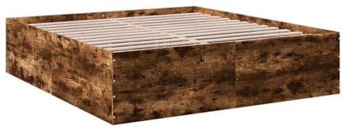 vidaXL Cadre de Lit Double en Chêne Fumé 180x200 cm - Bois d'Ingénierie, Meuble de Chambre à Coucher, Sommier à Panneaux, Lit Plate-Forme