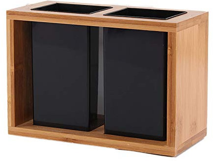 Organizador de cubiertos para utensilios de cocina, estante de secado de bambú, soporte para palillos de drenaje, cucharas, cubiertos, escurridor de cocina con 2 compartimentos (B)