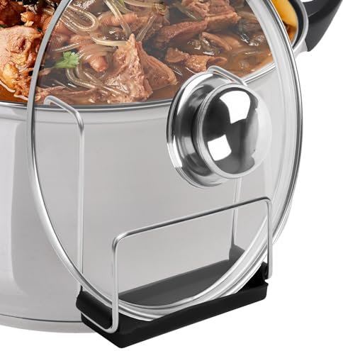 PEUTIER Stainless Steel & Plastic Lid Holder, Snap-Fit Design, Drip Collection, Silver, M (10.5 x 10cm), Kitchen, Crock Pot Organization, Countertop Cleanliness, Versatile Use