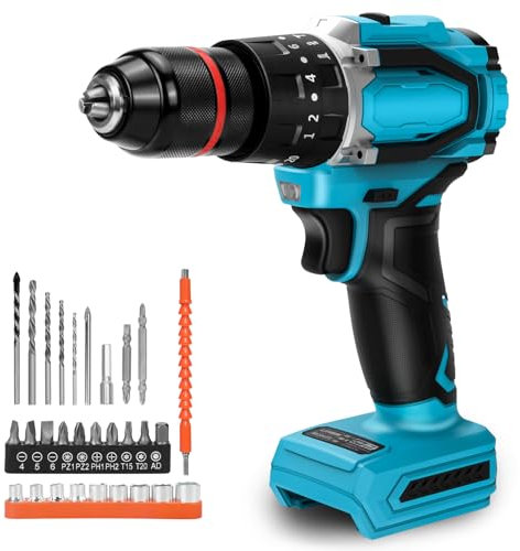 WingFly Trapano Avvitatore Compatibile con Makita 18V Batteria, 60 N.m Max, 2 Marce, Coppia su 20 + 3 livelli, Trapano Percussione a Batteria con Accessori (Senza Batteria)