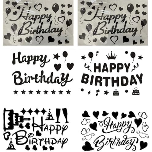 6 Stück Happy Birthday Luftballons Aufkleber Selbstklebende Party Brief für Große Klare Luftballons, Geburtstagsparty-Zubehör (Schwarz)