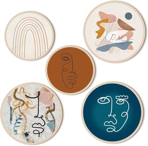 Amzxiubii 5er Set Holz Wand Deko - Skandinavisch abstrakte für Wanddekoration - Wanddeko Wohnzimmer Schlafzimmer Küche Flur Balkon Garten Outdoor - Deko Boho Holz Modern - Wall Decoration