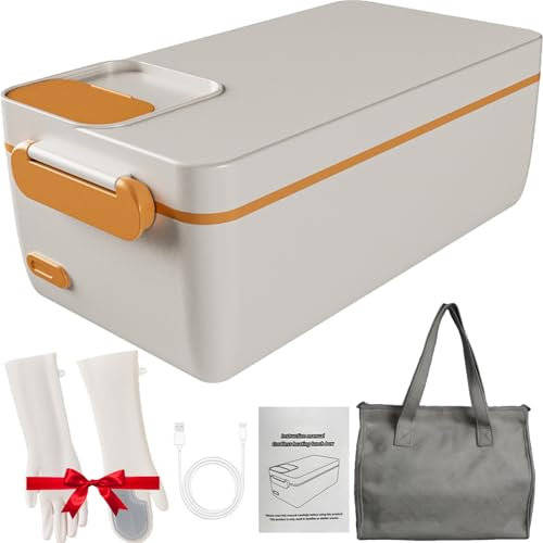 Fiambrera con calefacción eléctrica, 3200mAh, lonchera autocalentable inalámbrica con pantalla LCD, forro de acero inoxidable extraíble, guantes, 40W, no requiere agua, calentador de almuerzo(White)