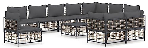 HETFTJN Balkon Eckbank Big Sofa Outdoor Sofa Garden Sofas - 11-TLG. Garten-Lounge-Set mit Kissen Anthrazit Poly Rattan für Speisesaal Schwimmbad Balkon Garten
