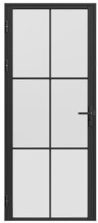 Vente-unique-Puerta reversible de aluminio y cristal esmerilado - Alt. 204 x L73 cm - Negro - SEROTO