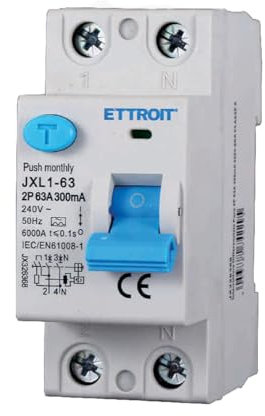 A2ZWORLD Interruttore Differenziale Puro Tipo A 300mA, RCCB Classe A 300mA 2P 63A, 1P+N 2 Poli 6kA 220V, Occupa 2 Moduli Barra DIN