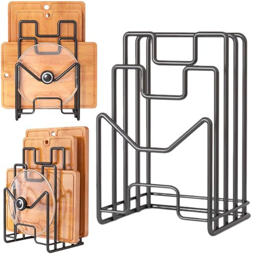 Esshogo 1Stück Schneidebrett-Rack, Schneidebrett Rack Schneidebrett, Topfpfannendeckel Halter Schwarz,Topfpfannendeckel-Halter für Küchenschränke, Schneidebrett Ständer,Schneidebrett-Organiser Ständer