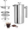 Stainless Steel French Press, 1000ML Cafetiere 8 Cup Double Wall Coffee Press with 3 Layer Filtration System, French Press Coffee Maker for Home and Office Cafes Travel