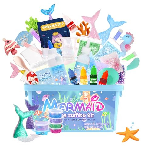 SUNZWO DIY Slime Making Kit - Clear Slime Kit with Mermaid Theme, for Girls & Boys - Create Your Own So Slime for Endless Fun - Safe, Non-Toxic Materials for Kids