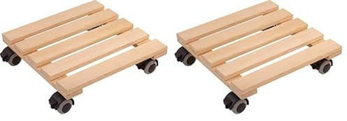 Metafranc Pflanzenroller 300 x 300 mm - 60 kg Tragkraft - Kiefer-Platte - Natur - TPE-Rollen mit 4 Feststellern/Indoorroller/Blumenroller/Transporthilfe für Pflanzen / 825280 (Packung mit 2)