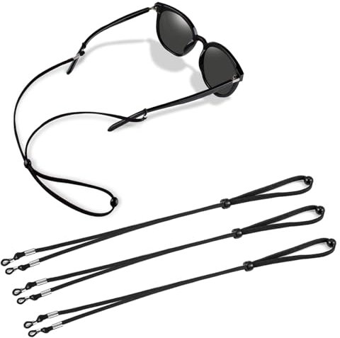 YLK 3 Pezzi Cordino Antiscivolo, Catena Occhiali da Sole, da Vista per Donna Uomo, Nylon, Nero Laccetti per Occhiali (Nero)