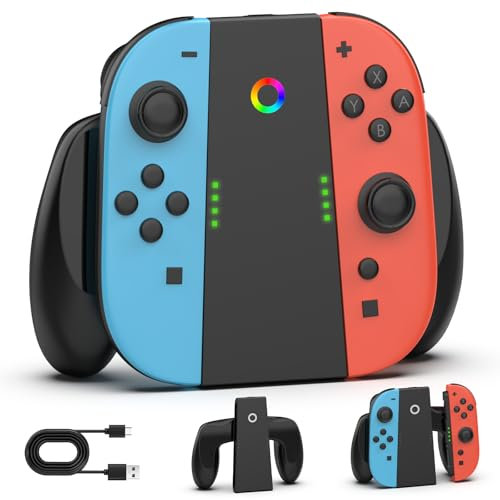 HUIJUCTEHN Charging Grip Compatible with Nintendo Switch 2 Joycon Portable 2-in-1 Comfort Charger Grip with Charging Cable & LED Indicator NS2 Charging Accessories for Joycon Controller