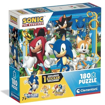 Clementoni - 29799 180 Pieces Supercolor Puzzle for Children 7+ Years, Illustration with Sonic Cartoon Characters with Sticker Included, Gift Idea, Made in Italy, 48.5 x 33.5 cm, 29799