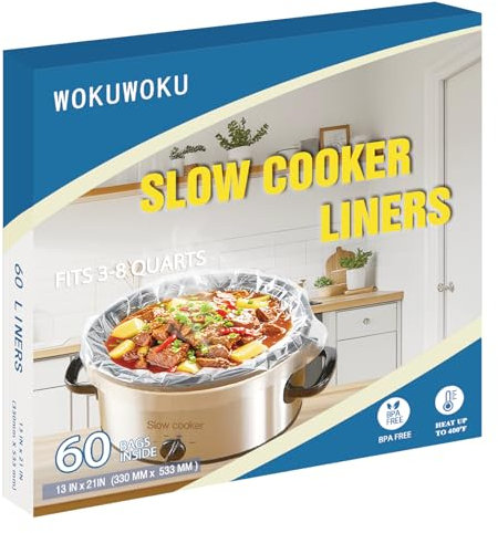 WOKUWOKU Slow Cooker Liners, 13x 21 60 Count Cooking Bags Large Size Disposable Pot Liners, Fit 3QT to 8QT for Slow Cooker Cooking Trays, Multi-Purpose Durable Liners Plastic Bags, BPA Free