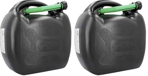 cartrend Benzinkanister, Kraftstoffkanister für Treibstoff aller Art, mit UN Zulassung, inklusive Ausgießer 20L Kunststoff schwarz, 11265 (Packung mit 2)