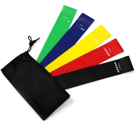 Fitnessbänder Set – Widerstandsbänder mit verschiedenen Stärken nach Farbe – Trainingsband Set für Ganzkörpertraining, Yoga, Pilates, Physiotherapie & Home Workout – inkl. Beutel