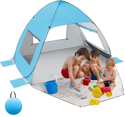 Kezidhp Tenda da Spiaggia Pop-up con Chiusura Completa a Cerniera per 2-3 Persone, Protezione Solare UPF 50+, Borsa Portatile Inclusa - Ideale per Vacanze, Campeggio e Viaggi in Famiglia - Blu