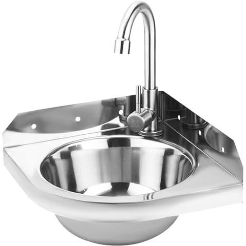 Lavello da Cucina, Lavabo in acciaio inox a parete, Lavello in Acciaio Inox, Set Completo di Lavello, Lavello, Lavandini di lavanderia e pluriuso, Lavello + Rubinetto (304 Stainless Stee,26x26cm)