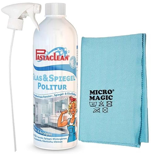 PASTACLEAN Glaspolitur 750ml, Glasreiniger Hochglanzreiniger für streifenfreien Glanz, für Fenster, Spiegel, Glastüren, Duschwände, Autoscheiben, Küchenfronten