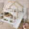 xixiworkshop Kinderbett 90×200cm, Hochbett mit 2 Schubladen Ablageregal/Treppe/Rutsche Etagenbett 2 Kinder mit Stabiles Holz Lattenrost Hausbett Rausfallschutz, Bett mit Stauraum, ohne matratze, Holz