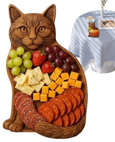 Fizepgo Cat Charcuterie Platter | Wooden Cheese Aperitif Plates Tray | Nautical Tray for Cheese | Meat and Fruit | Animal Themed Party Plate - Unique Gift for Animal Lovers and Entertainers