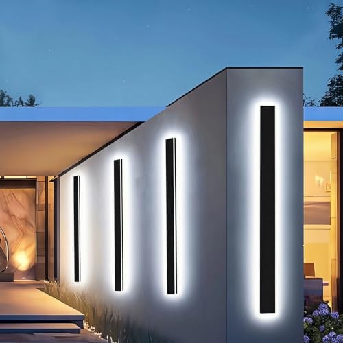 ENMLN 1Stück 30cm Außenwandsleuchten, 3000K-6000K Dimmbare Außen LED Wandleuchte für Garage und Vordertür, Schwarz Lange Außenwandlampe IP65 Wasserdicht für Villa Schlafzimmer, Wohnzimmer Innen