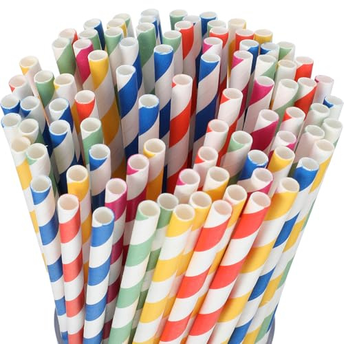 MBAIYO Strohhalme Papier, 100PCS Trinkhalme Papier Biologisch Abbaubare, Bunte Trinkhalme Geeignet für Partys, Anlässe und Hochzeiten Party Strohhalme 5 Farben