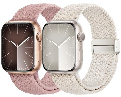 Fullmosa Intrecciato Cinturino Elastico per Apple Watch Cinturini 44mm 40mm(SE3 2 1) 42mm(Serie 11/10) 46mm 41mm 38mm, Cinturini Magnetico Nylon Solo Loop per iWatch Serie 11 10 9 8 7 6 5 4 3 2 Ultra