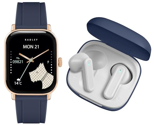 RADLEY Series 56 Navy Silicone Strap Smart Watch with True Wireless Earphones