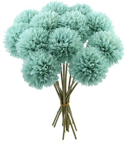 PETERMALLON 12 Pezzi Fiori Palla crisantemo di Seta,Fiori Ortensia Artificiale,Bouquet Ortensia Finte con steli,per Bouquet Nozze,Casa,Giardino,Ufficio(Azzurro)