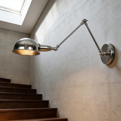 Jatwefiv Retro Wandleuchte Innen Verstellbar Langer Arm Nachttisch Wandlampe innen Kabel Stecker Wand-Leselampe Metall Schirm E27 Vintage Industrielampe Schlafzimmer Café