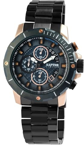 Raptor Damen Armbanduhr Analog in Schwarz, Gesamtlänge 23.5 cm, Edelstahlarmband – 3 ATM