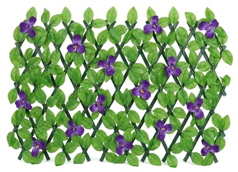 Expanding Garden Trellis Panels Expandable Garden Fence Screening with Flower | Expandable Fence Privacy Screen | Faux Ivy Privacy Screen | Garden Greenery | Balcony - 200x30cm (Violet)