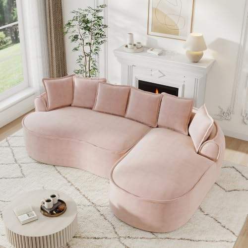 Bladez Divano angolare modulare in chenille senza cornice a forma di L con seduta extra profonda e chaise longue, senza montaggio, divano curvo, per dormire senza ossa, per il salotto, rosa, 3 posti R