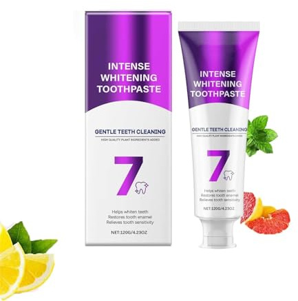 7-Pro Intensive Aufhellende Zahnpasta – Verbesserte violette Formel mit 7 Probiotika – Zahnschmelz-Reparatur & Frischer Atem – Zahnpasta zur Tiefenreinigung und Fleckenentfernung