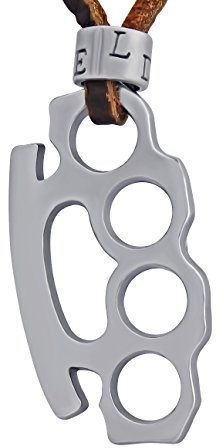 Hanessa men's jewellery, genuine leather necklace with mini knuckleduster pendant, great gift for husband/boyfriend