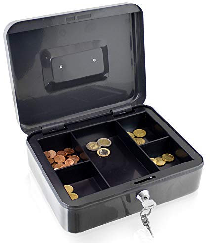 Geldkassette 25 cm groß abschließbar Münz Geld Zählbrett Kasse Safe Dunkelgrau 250mm x 200mm x 80mm (B/T/H)