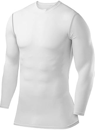 PowerLayer Compression Tops for Men Base Layers Men's Running Top Thermal Shirt - White, S