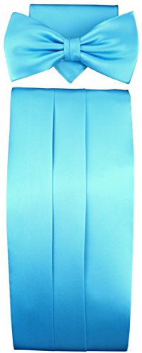 TigerTie Kummerbund + Einstecktuch + Fliege in türkis - 100% reine Seide Schärpe Leibbinde